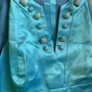 LILLIE RUBIN Vintage Turquoise Satin Two Piece Embellished Luxury Skirt Set Sz 8